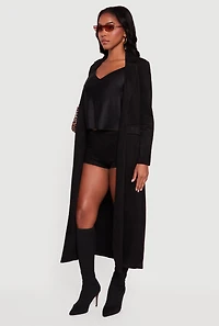 Faux Suede Open Front Long Jacket