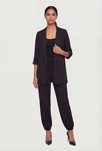 Tab Sleeve Open Front Crepe Knit Blazer
