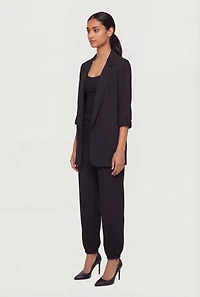 Tab Sleeve Open Front Crepe Knit Blazer