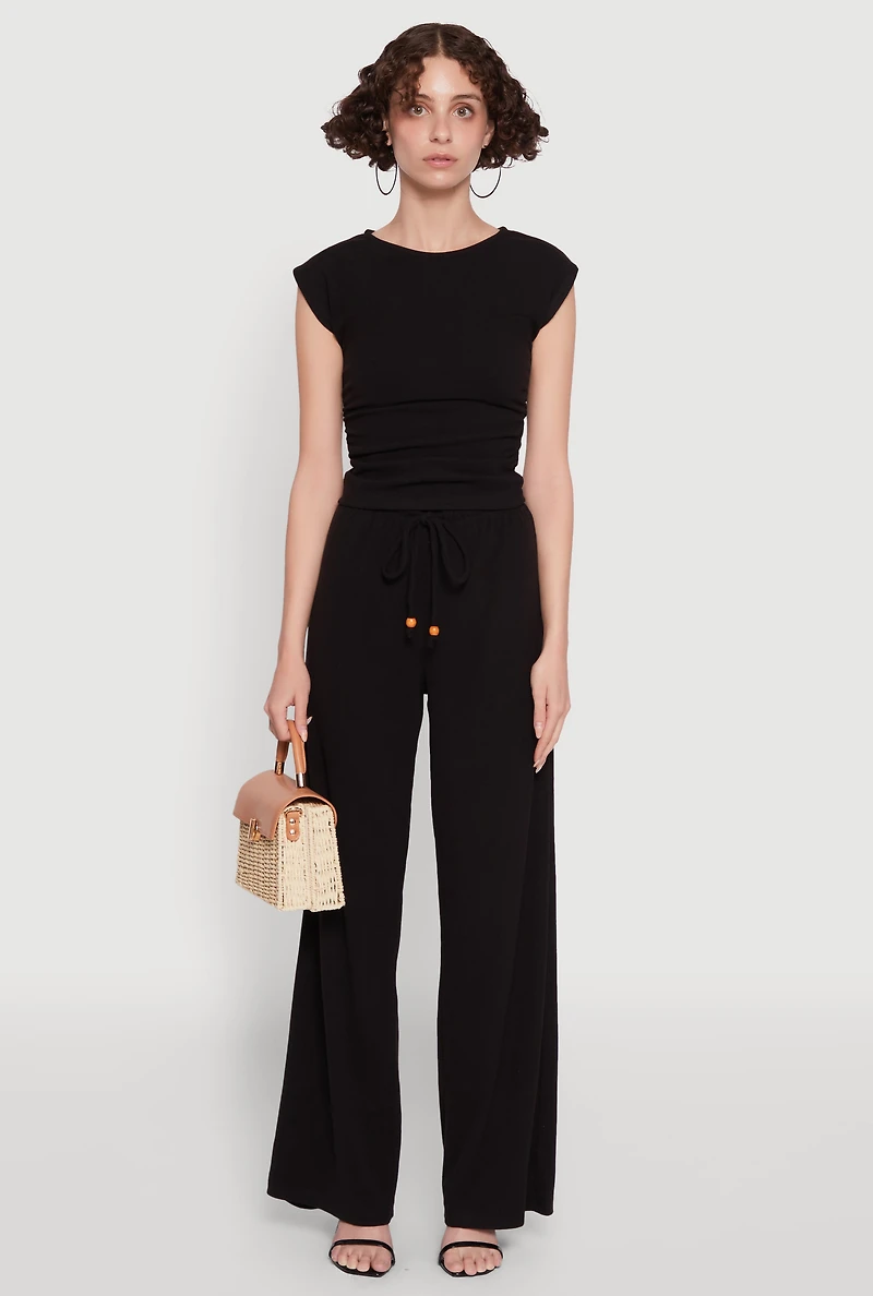 Haute Monde Brushed Knit Ruched Side Cap Sleeve Blouse