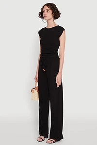 Womens Haute Monde Brushed Knit Ruched Side Cap Sleeve Blouse, Black, Size M