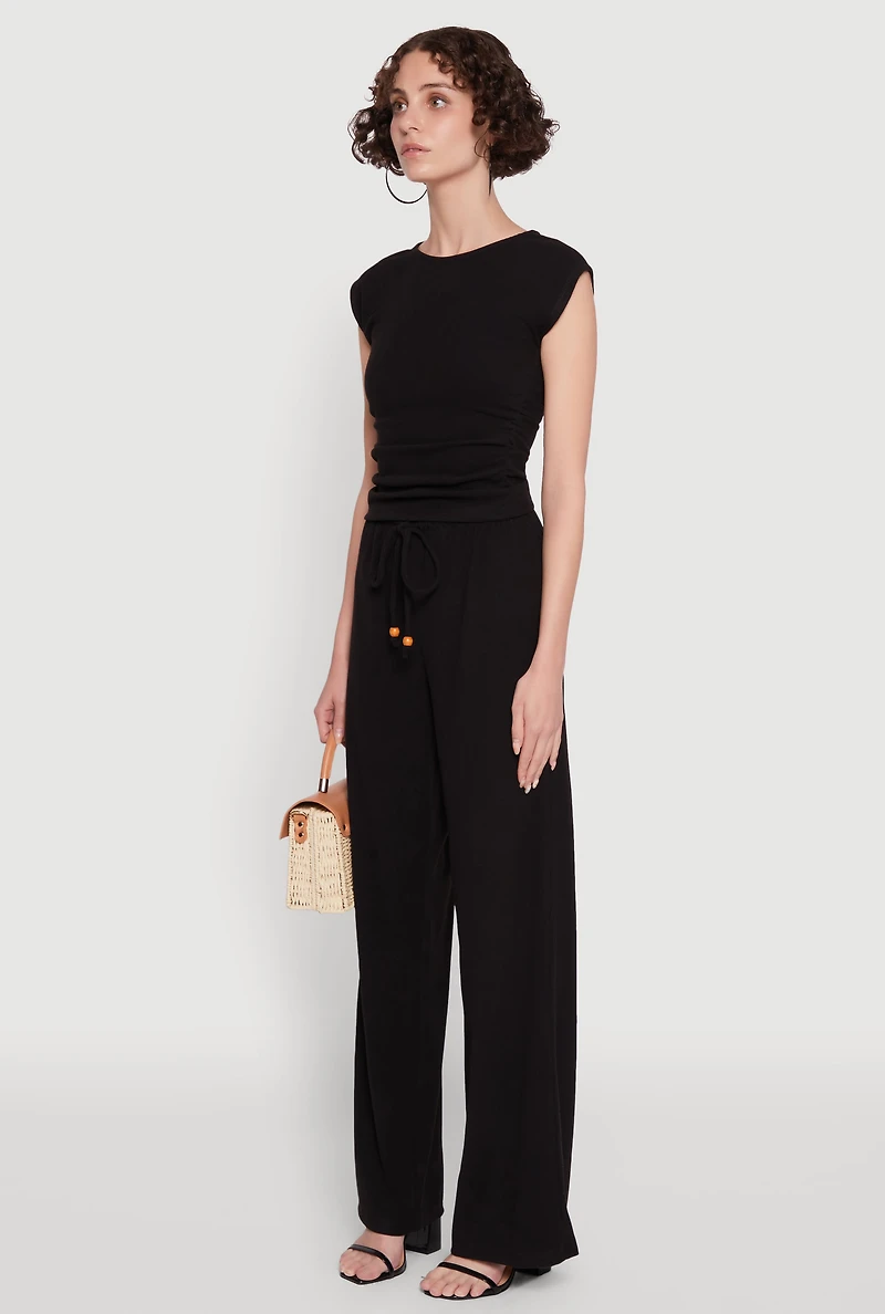 Haute Monde Brushed Knit Ruched Side Cap Sleeve Blouse