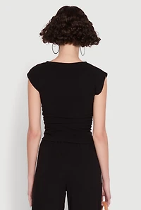 Womens Haute Monde Brushed Knit Ruched Side Cap Sleeve Blouse, Black, Size M
