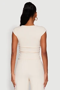 Womens Haute Monde Brushed Knit Ruched Side Cap Sleeve Blouse, Beige,