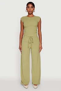 Womens Haute Monde Brushed Knit Ruched Side Cap Sleeve Blouse,