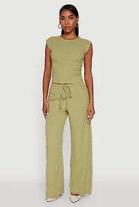 Womens Haute Monde Brushed Knit Ruched Side Cap Sleeve Blouse,