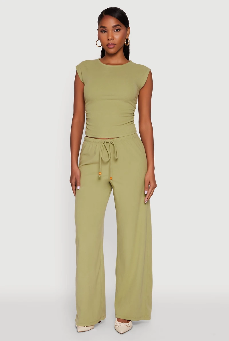 Haute Monde Brushed Knit Ruched Side Cap Sleeve Blouse