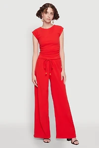 Womens Haute Monde Brushed Knit Ruched Side Cap Sleeve Blouse, Red, Size L