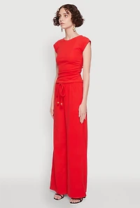 Womens Haute Monde Brushed Knit Ruched Side Cap Sleeve Blouse, Red, Size L