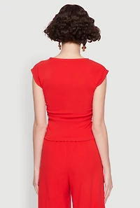 Womens Haute Monde Brushed Knit Ruched Side Cap Sleeve Blouse, Red, Size L
