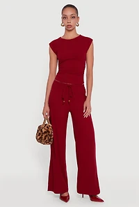 Womens Haute Monde Brushed Knit Ruched Side Cap Sleeve Blouse, Burgundy, Size M