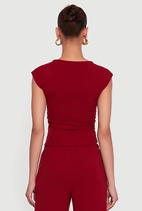 Womens Haute Monde Brushed Knit Ruched Side Cap Sleeve Blouse, Burgundy, Size M