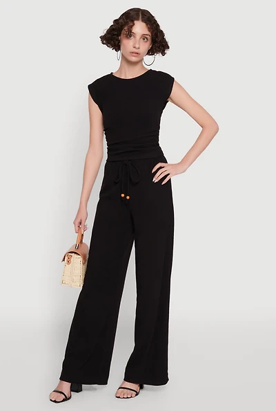 Womens Haute Monde Brushed Knit Drawstring Waist Wide Leg Pants,
