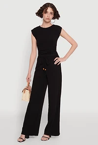 Womens Haute Monde Brushed Knit Drawstring Waist Wide Leg Pants, Black, Size M