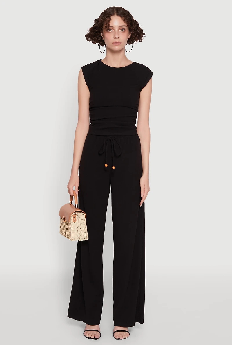 Womens Haute Monde Brushed Knit Drawstring Waist Wide Leg Pants, Black, Size M