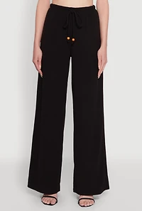 Womens Haute Monde Brushed Knit Drawstring Waist Wide Leg Pants,