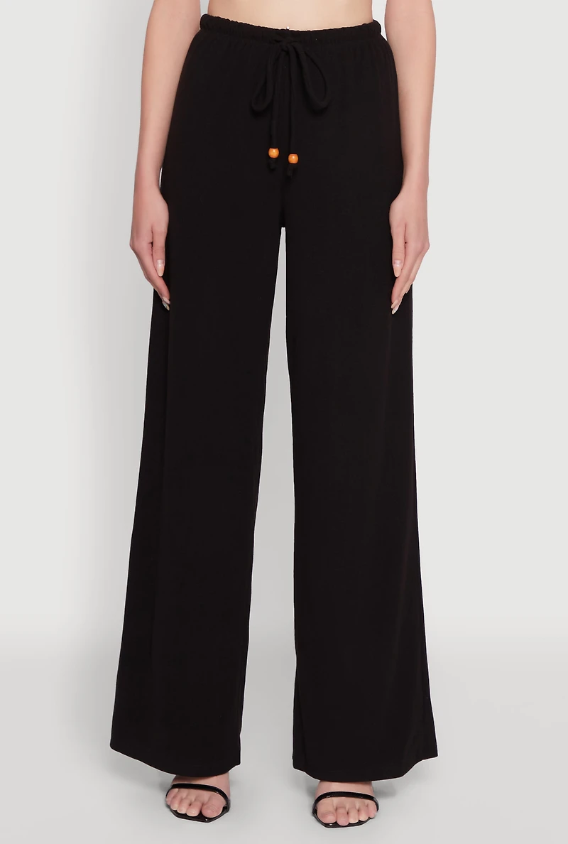 Womens Haute Monde Brushed Knit Drawstring Waist Wide Leg Pants, Black, Size M
