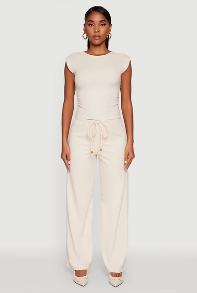 Womens Haute Monde Brushed Knit Drawstring Waist Wide Leg Pants,