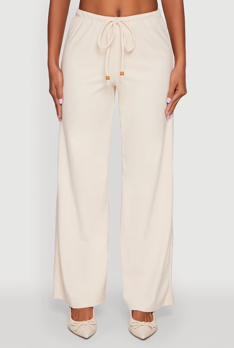 Womens Haute Monde Brushed Knit Drawstring Waist Wide Leg Pants, Beige, Size M
