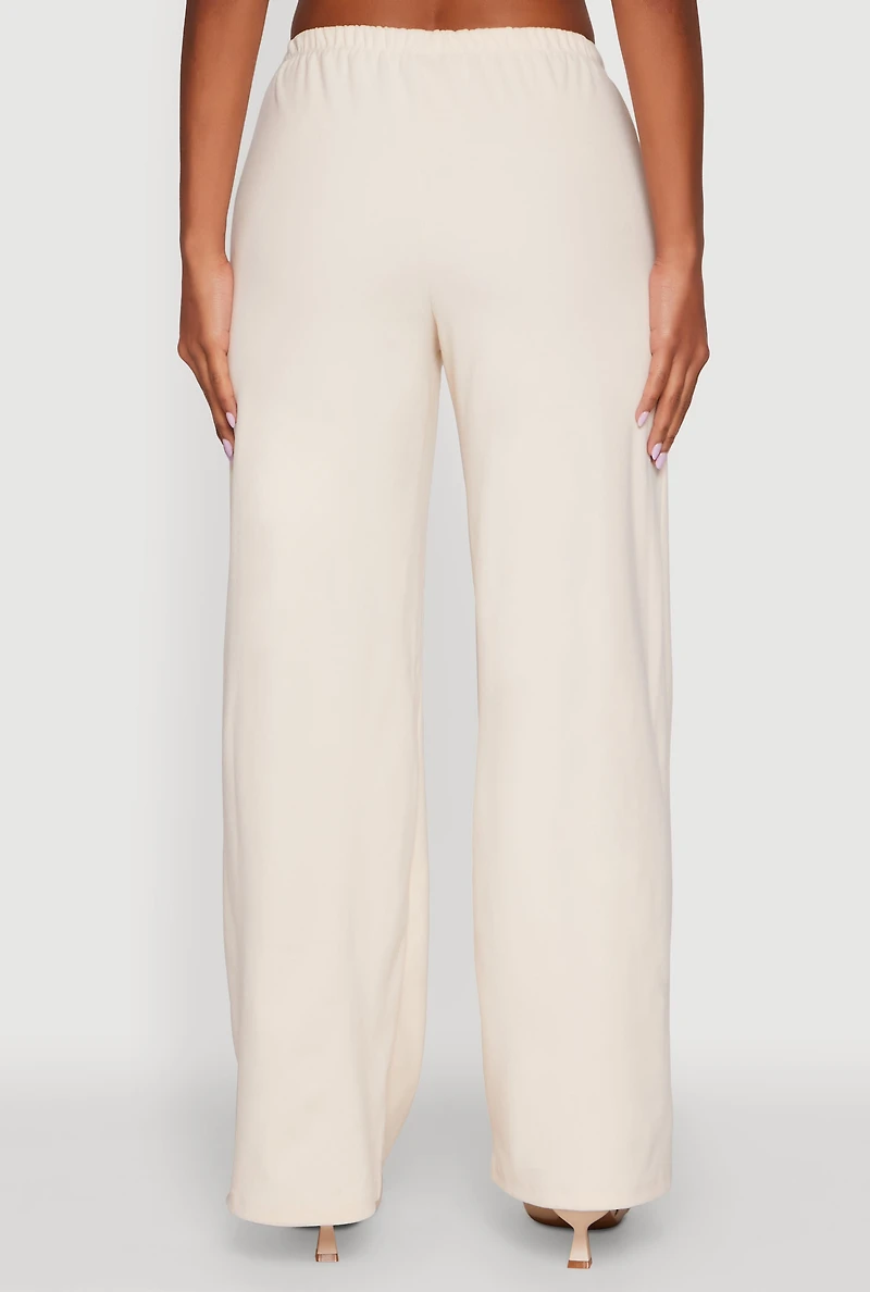 Womens Haute Monde Brushed Knit Drawstring Waist Wide Leg Pants, Beige, Size M