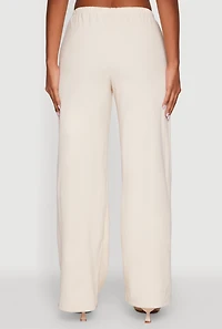 Womens Haute Monde Brushed Knit Drawstring Waist Wide Leg Pants, Beige, Size M