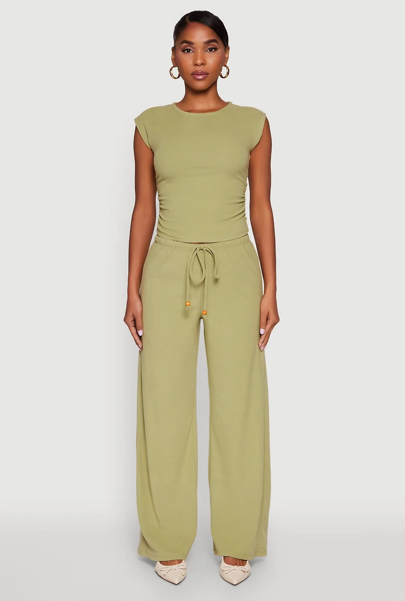Womens Haute Monde Brushed Knit Drawstring Waist Wide Leg Pants, S