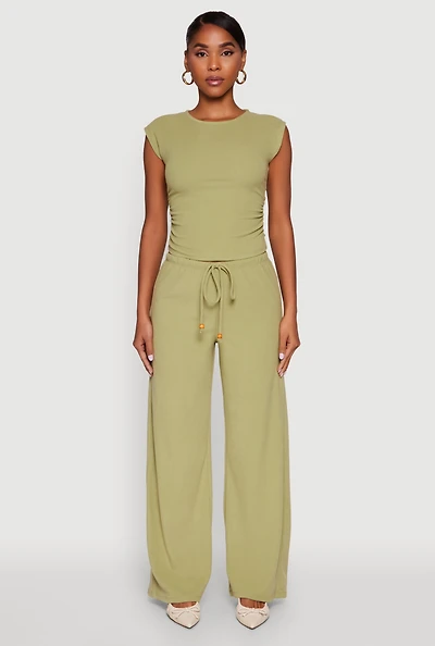Womens Haute Monde Brushed Knit Drawstring Waist Wide Leg Pants, S