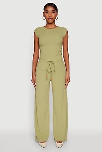 Womens Haute Monde Brushed Knit Drawstring Waist Wide Leg Pants, S