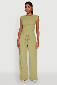 Womens Haute Monde Brushed Knit Drawstring Waist Wide Leg Pants, S