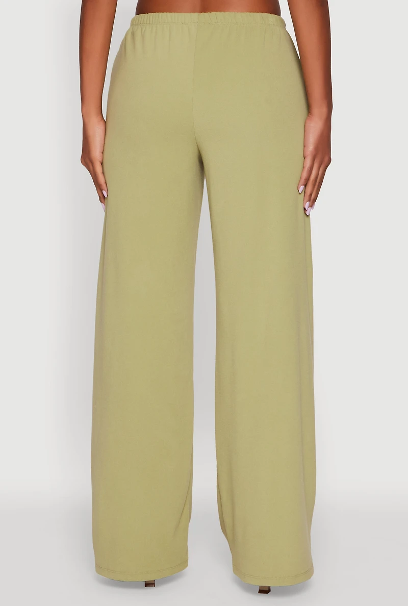 Womens Haute Monde Brushed Knit Drawstring Waist Wide Leg Pants, S