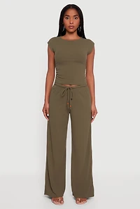 Womens Haute Monde Brushed Knit Drawstring Waist Wide Leg Pants,