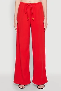 Womens Haute Monde Brushed Knit Drawstring Waist Wide Leg Pants, Red, Size S