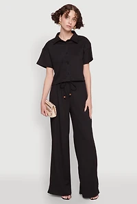 Womens Haute Monde Textured Knit Button Front Cropped Shirt,