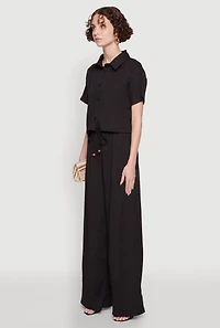 Womens Haute Monde Textured Knit Button Front Cropped Shirt,