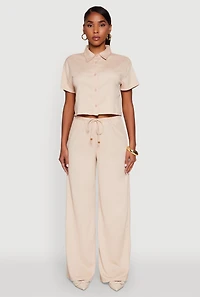 Womens Haute Monde Textured Knit Button Front Cropped Shirt, L