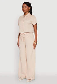 Womens Haute Monde Textured Knit Button Front Cropped Shirt, Beige, Size M