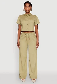 Haute Monde Textured Knit Button Front Cropped Shirt