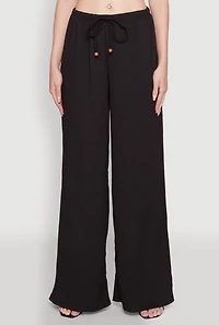 Womens Haute Monde Textured Knit Drawstring Waist Wide Leg Pants, Black, Size S