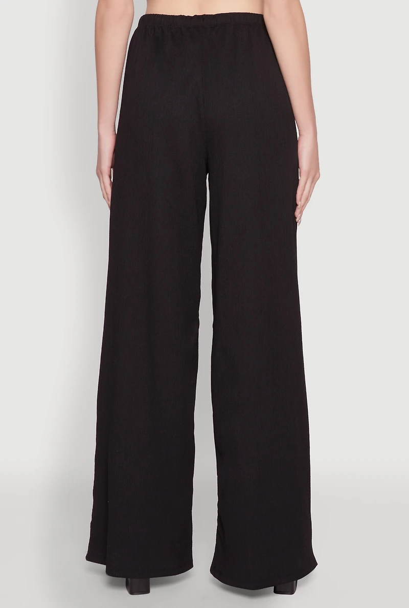 Womens Haute Monde Textured Knit Drawstring Waist Wide Leg Pants, Black, Size L