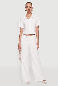 Haute Monde Textured Knit Drawstring Waist Wide Leg Pants