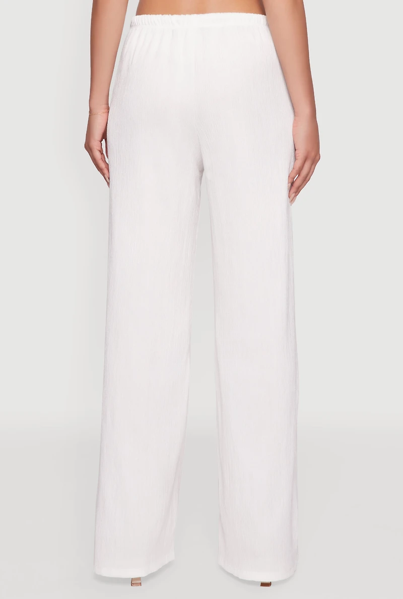 Womens Haute Monde Textured Knit Drawstring Waist Wide Leg Pants, White, Size S
