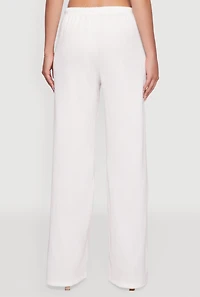 Womens Haute Monde Textured Knit Drawstring Waist Wide Leg Pants, White, Size S