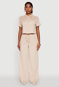 Haute Monde Textured Knit Drawstring Waist Wide Leg Pants