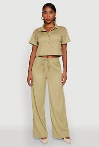 Haute Monde Textured Knit Drawstring Waist Wide Leg Pants