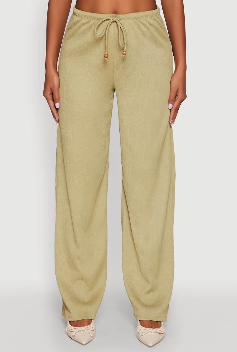 Womens Haute Monde Textured Knit Drawstring Waist Wide Leg Pants, Green, Size S