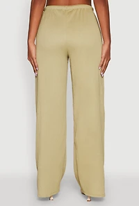 Womens Haute Monde Textured Knit Drawstring Waist Wide Leg Pants, Green, Size S