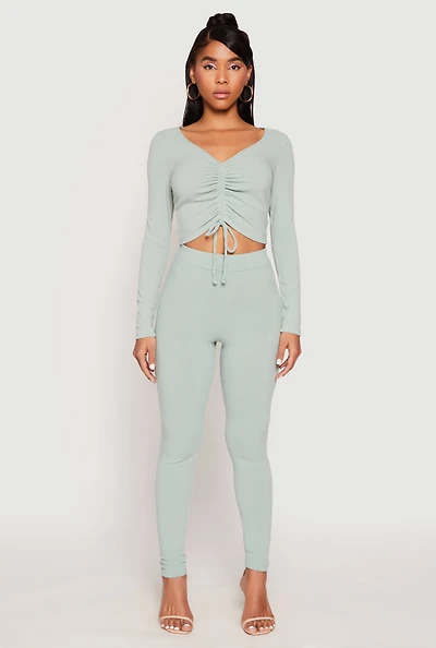 Womens Rib Knit High Waisted Leggings,