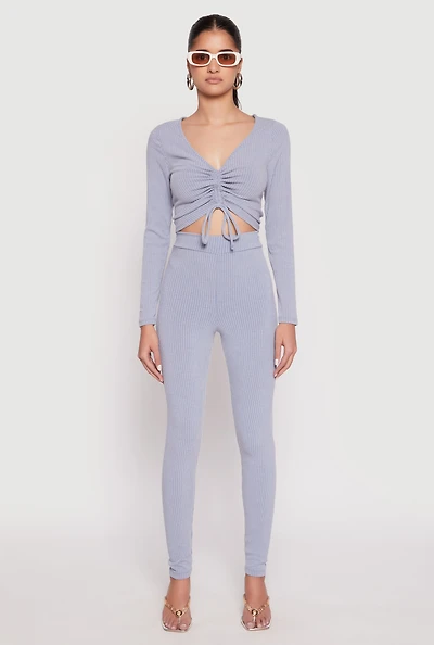 Womens Rib Knit High Waisted Leggings,
