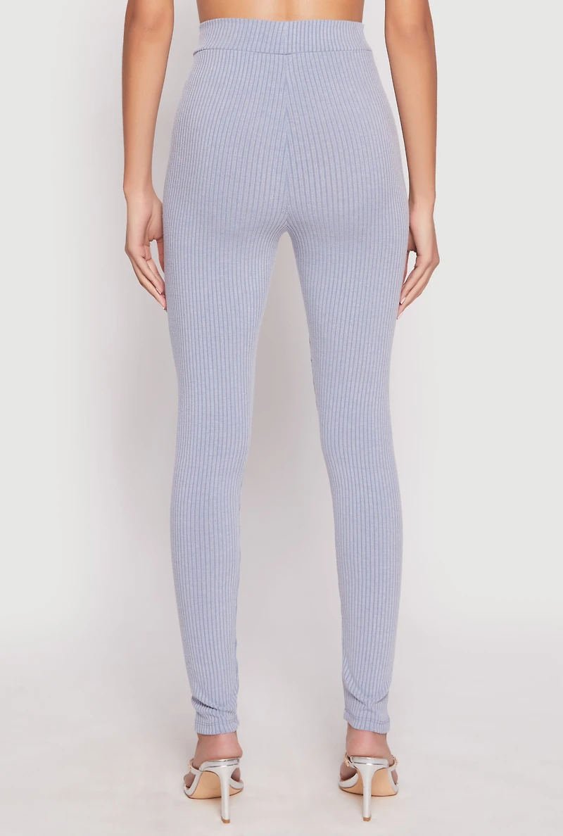 Womens Rib Knit High Waisted Leggings, S