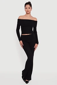 Off the Shoulder Long Sleeve Brushed Knit Top